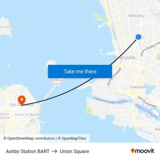 Ashby Station BART to Union Square map