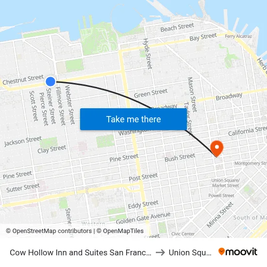 Cow Hollow Inn and Suites San Francisco to Union Square map