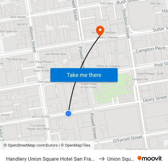 Handlery Union Square Hotel San Francisco to Union Square map