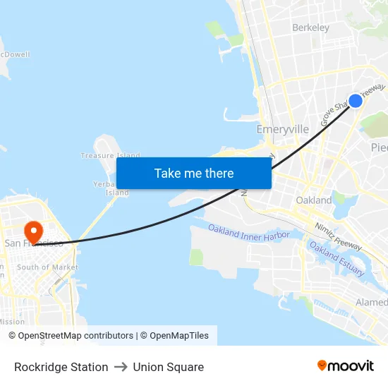 Rockridge Station to Union Square map