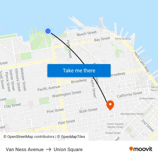 Van Ness Avenue to Union Square map