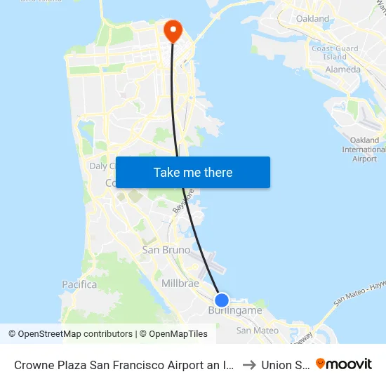 Crowne Plaza San Francisco Airport an IHG Hotel Burlingame to Union Square map
