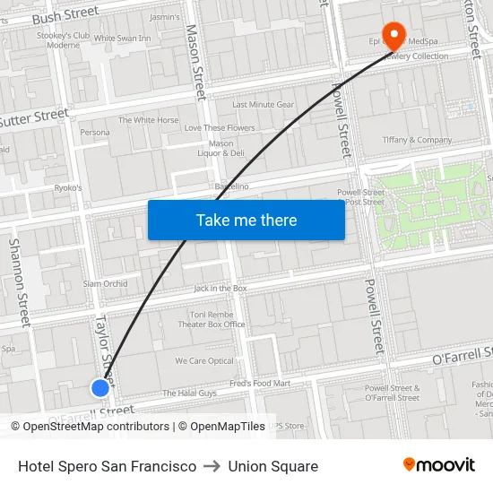 Hotel Spero San Francisco to Union Square map