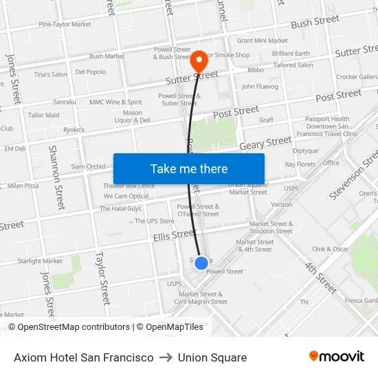 Axiom Hotel San Francisco to Union Square map