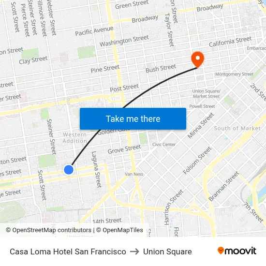 Casa Loma Hotel San Francisco to Union Square map