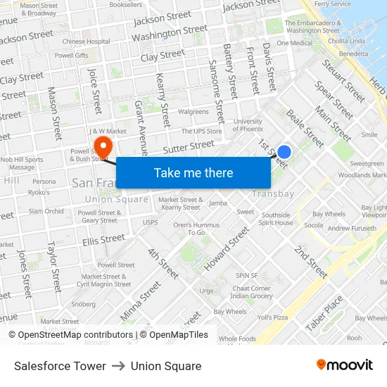 Salesforce Tower to Union Square map