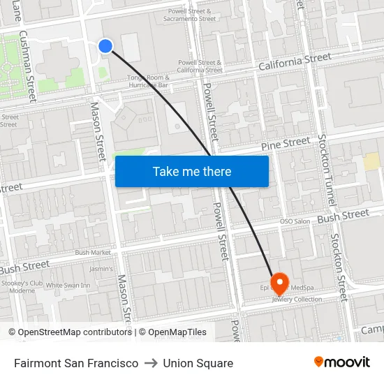 Fairmont San Francisco to Union Square map