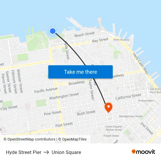 Hyde Street Pier to Union Square map