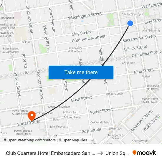 Club Quarters Hotel Embarcadero San Francisco to Union Square map