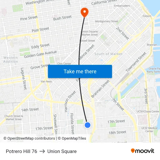 Potrero Hill 76 to Union Square map