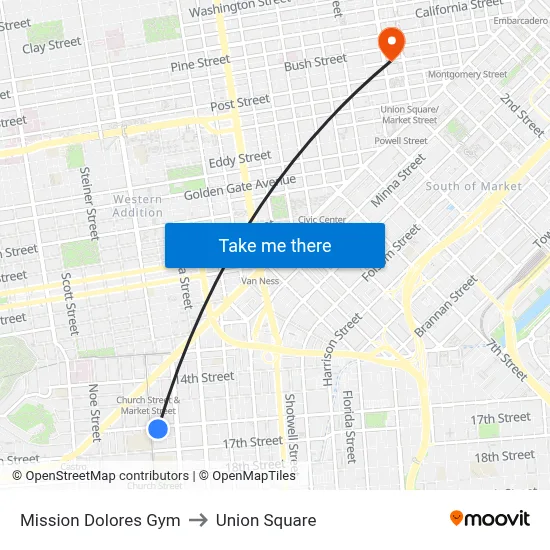 Mission Dolores Gym to Union Square map
