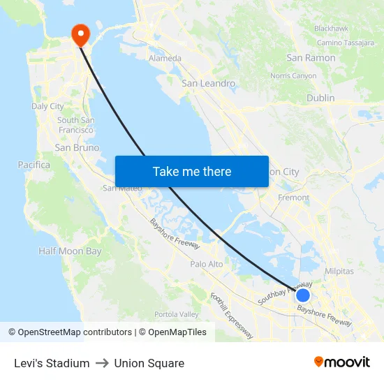 Levi's Stadium to Union Square map