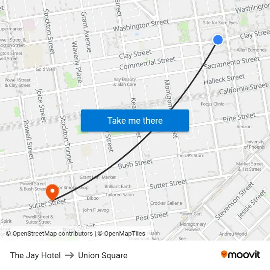 The Jay Hotel to Union Square map