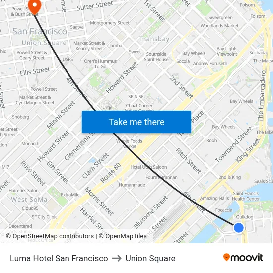 Luma Hotel San Francisco to Union Square map