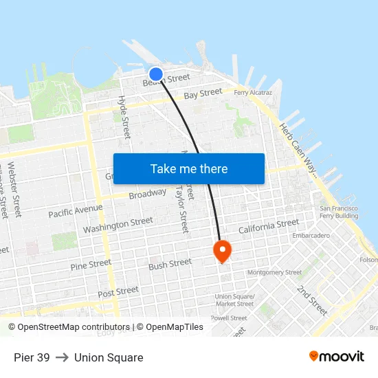 Pier 39 to Union Square map