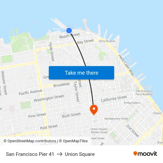 San Francisco Pier 41 to Union Square map