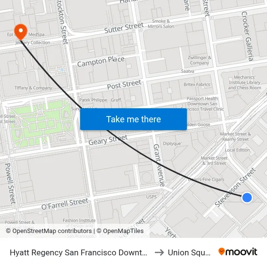 Hyatt Regency San Francisco Downtown to Union Square map