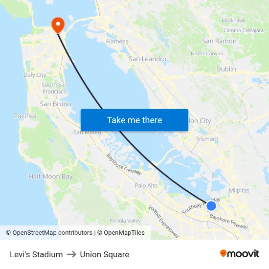 Levi's Stadium to Union Square map