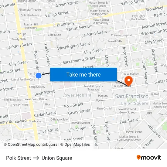 Polk Street to Union Square map