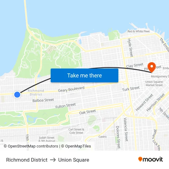 Richmond District to Union Square map