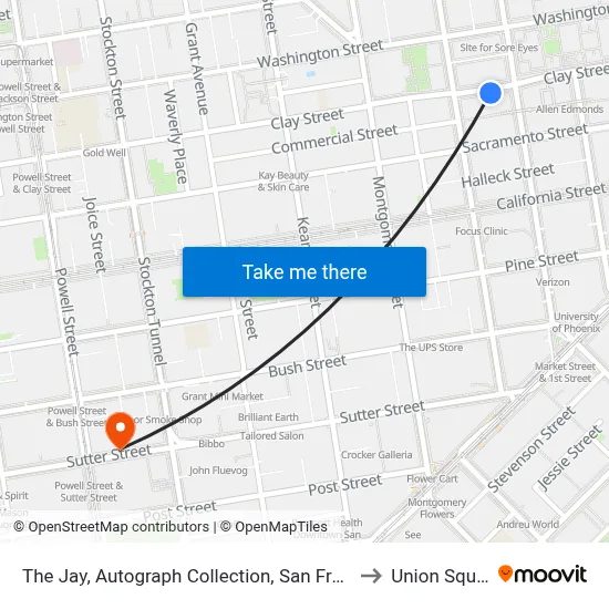 The Jay, Autograph Collection, San Francisco to Union Square map