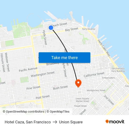 Hotel Caza, San Francisco to Union Square map