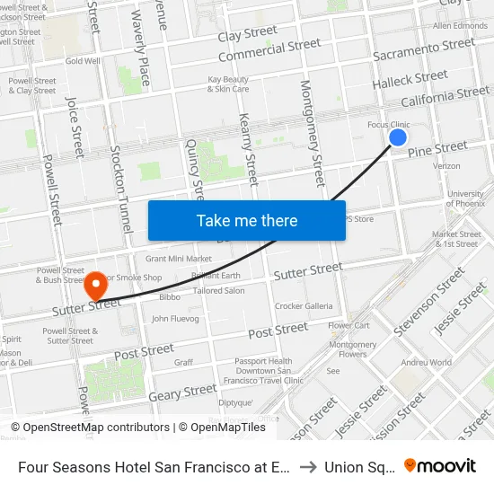 Four Seasons Hotel San Francisco at Embarcadero to Union Square map