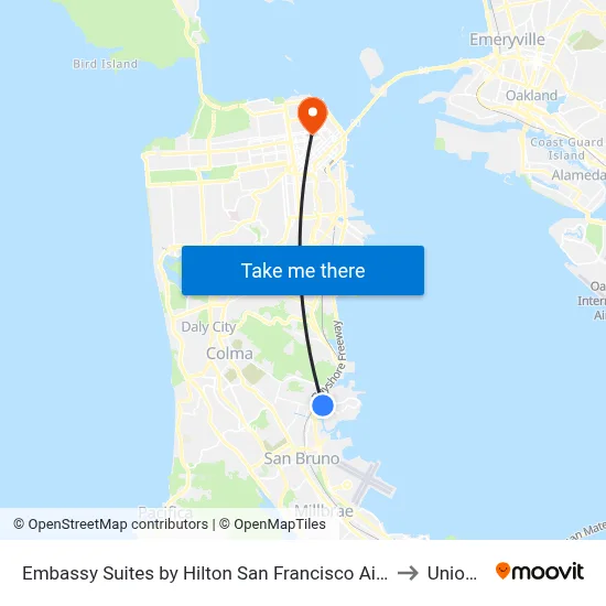 Embassy Suites by Hilton San Francisco Airport Oyster Point, South San Francisco to Union Square map
