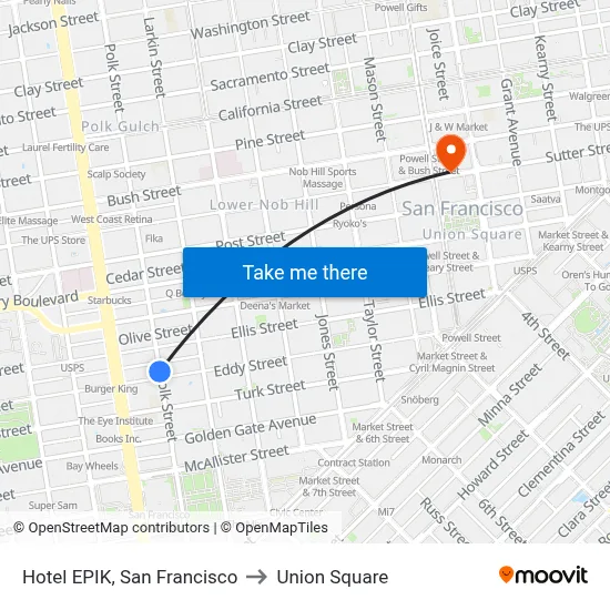 Hotel EPIK, San Francisco to Union Square map