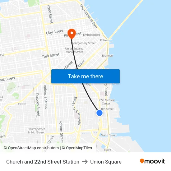 Church and 22nd Street Station to Union Square map