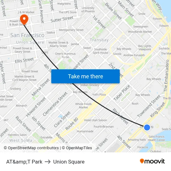 AT&amp;T Park to Union Square map