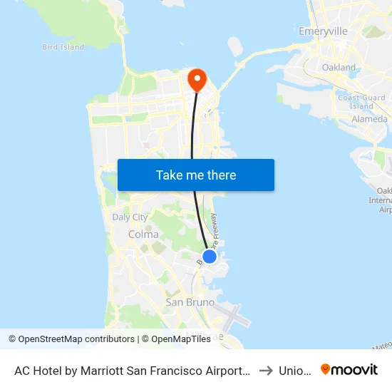 AC Hotel by Marriott San Francisco Airport/Oyster Point Waterfront, South San Francisco to Union Square map