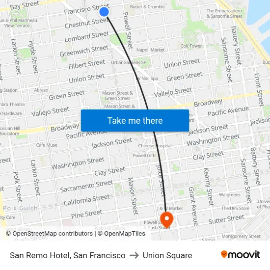 San Remo Hotel, San Francisco to Union Square map