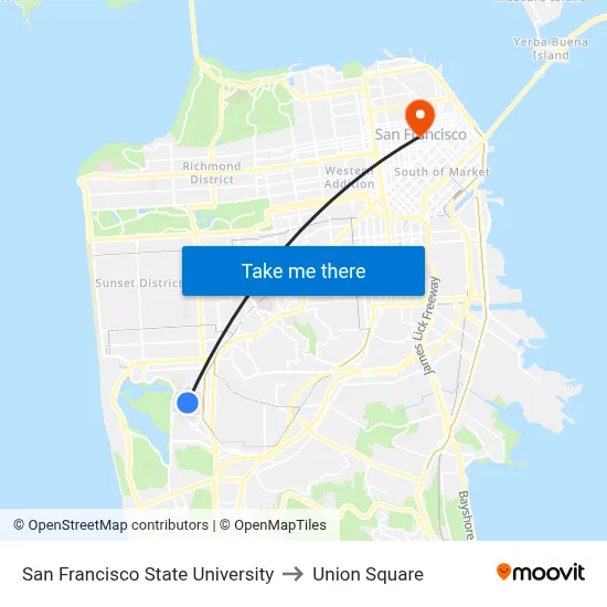 San Francisco State University to Union Square map