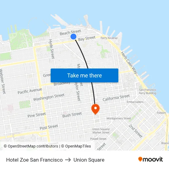 Hotel Zoe San Francisco to Union Square map