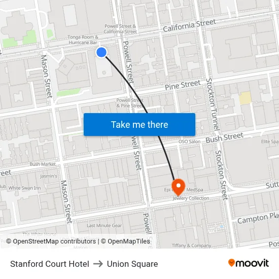 Stanford Court Hotel to Union Square map
