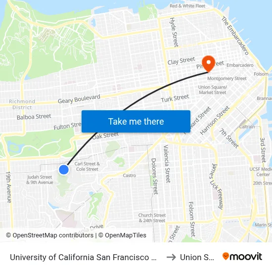 University of California San Francisco Medical Center to Union Square map