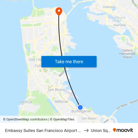 Embassy Suites San Francisco Airport - Burlingame to Union Square map