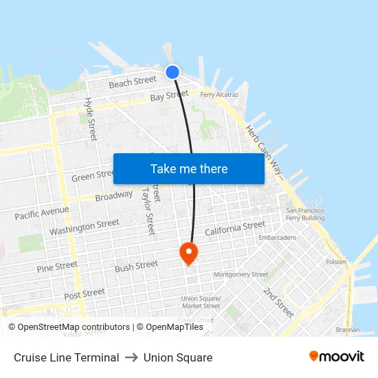 Cruise Line Terminal to Union Square map