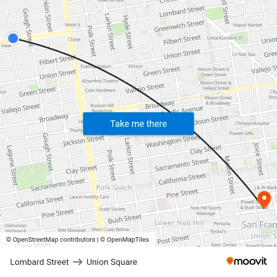 Lombard Street to Union Square map