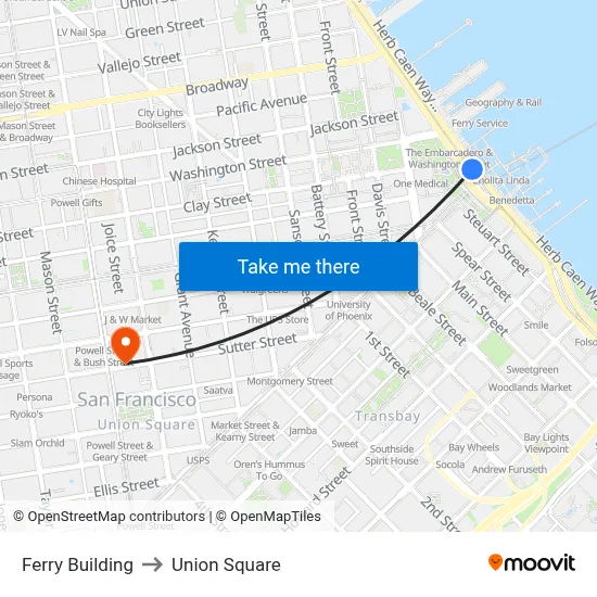 Ferry Building to Union Square map