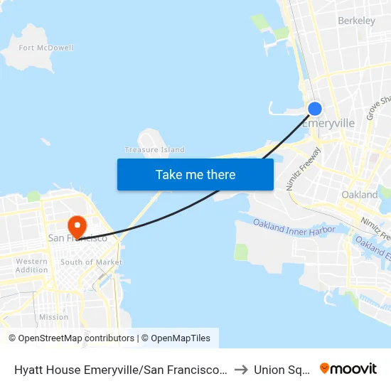 Hyatt House Emeryville/San Francisco Bay Area to Union Square map