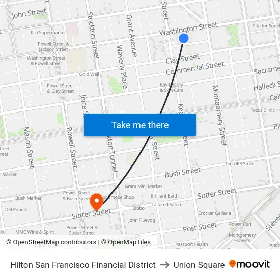 Hilton San Francisco Financial District to Union Square map