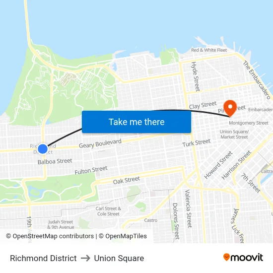 Richmond District to Union Square map