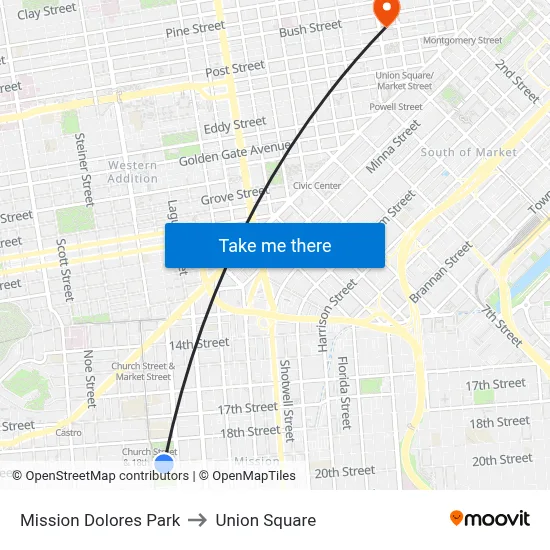 Mission Dolores Park to Union Square map