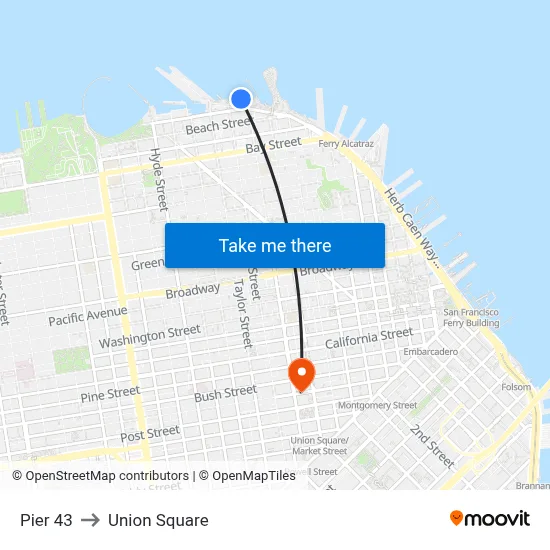 Pier 43 to Union Square map
