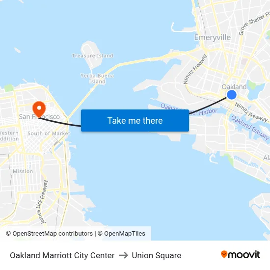 Oakland Marriott City Center to Union Square map