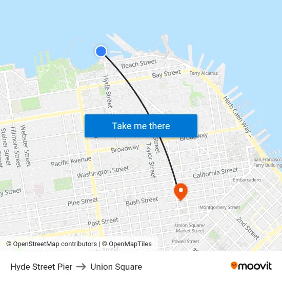 Hyde Street Pier to Union Square map