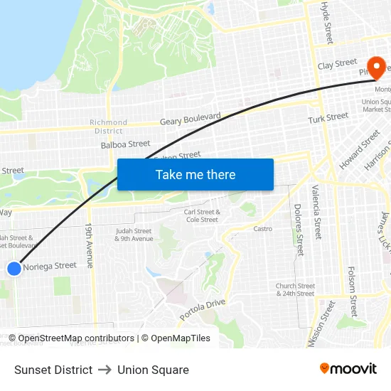 Sunset District to Union Square map