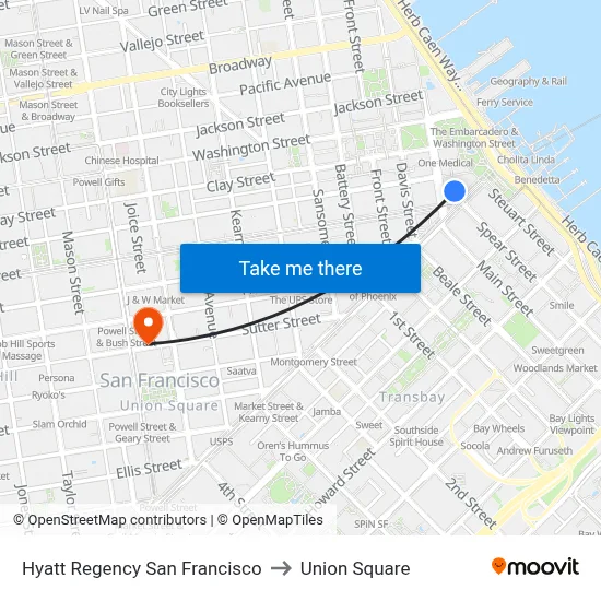 Hyatt Regency San Francisco to Union Square map